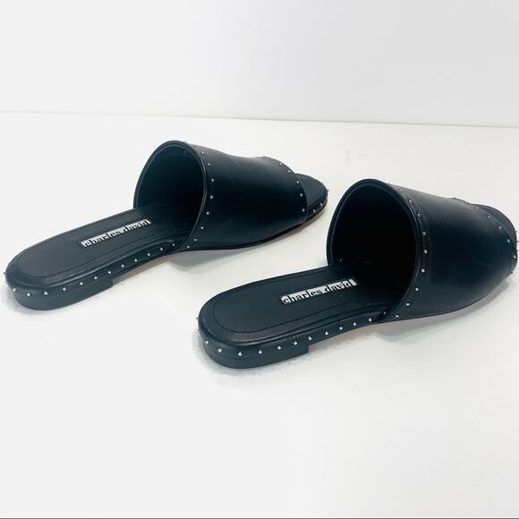 Charles David Sheriff Flat Slide Sandal Size 7 Black Luxury Leather Padded Comfy - Picture 6 of 16